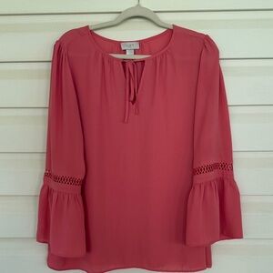 LOFT Women's Coral Chiffon Blouse with Flared Sleeves